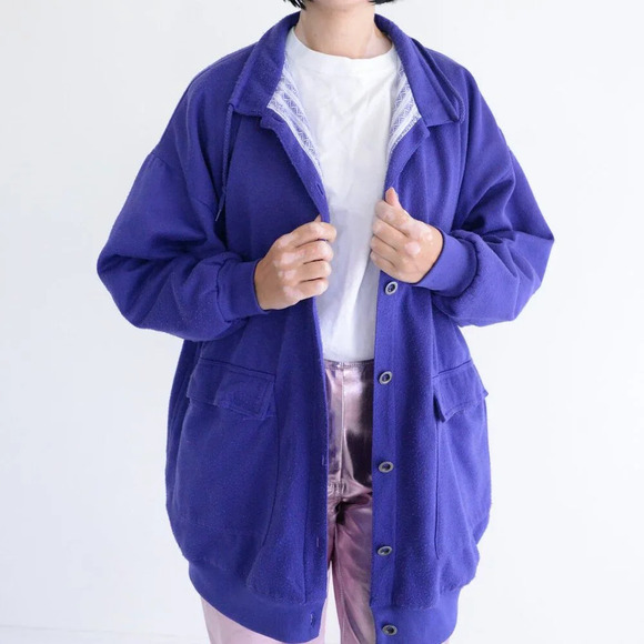 Vintage Miss Cambridge Purple Button Up Cardigan with Oversized Pocket Sweater L - Picture 2 of 10